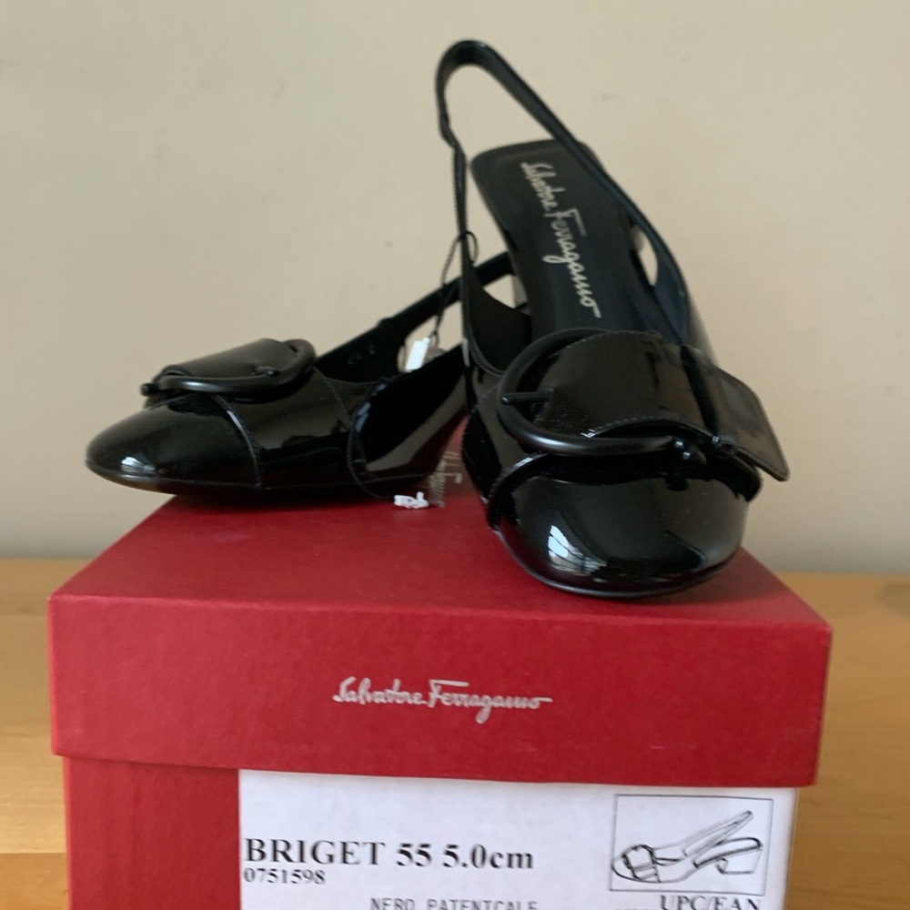 Salvatore Ferragamo Black Patent Leather Heels
